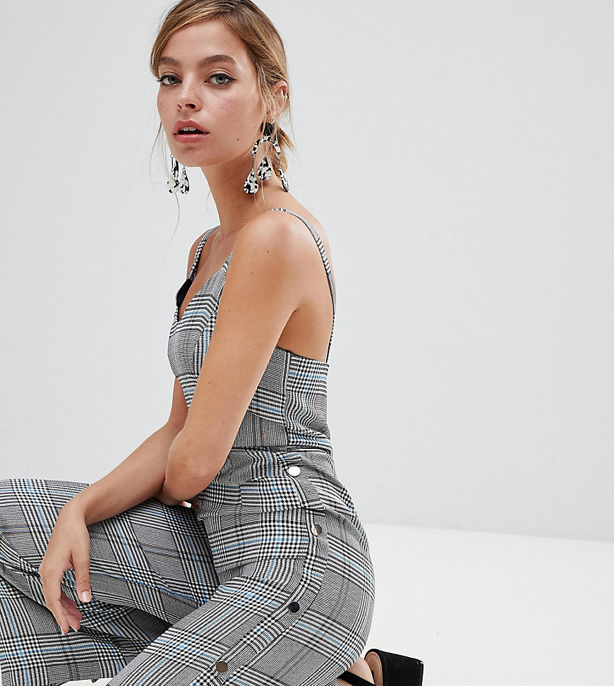 River Island Petite jumpsuit with side poppers in check