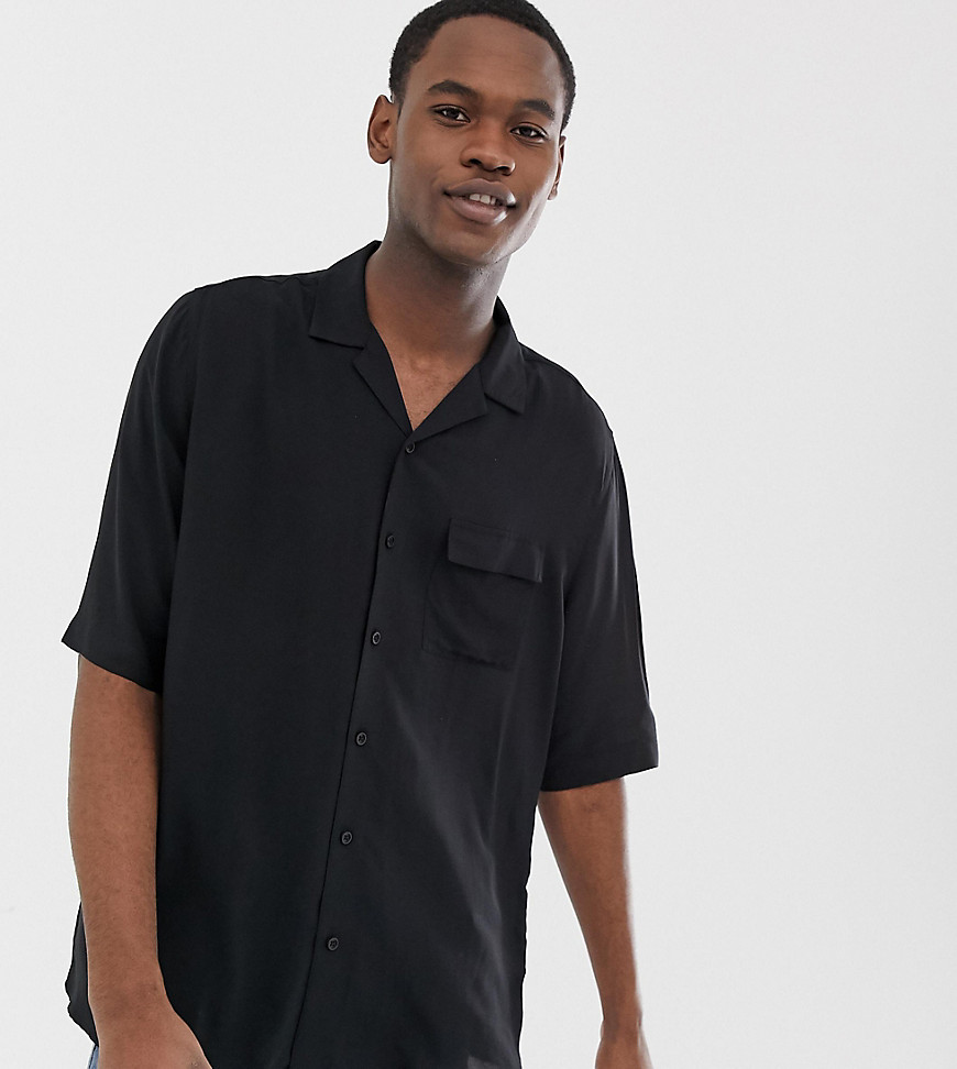 COLLUSION Tall oversized revere shirt in black