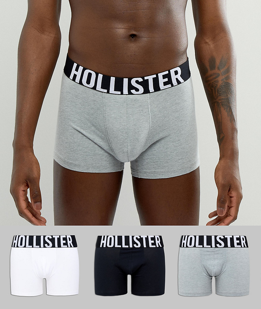 Hollister 3 Pack Basic Trunks Logo Waistband in Black/Grey/White - Black/grey/white