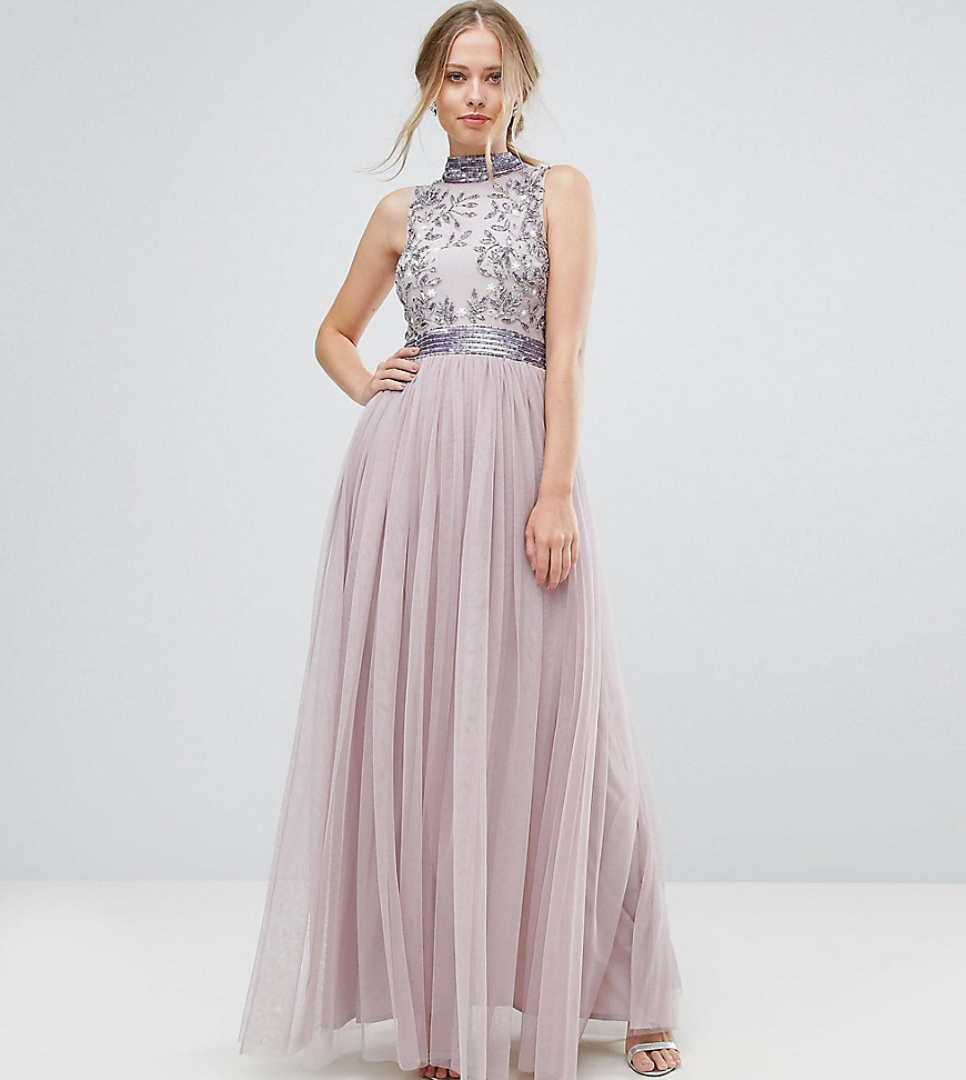 Amelia Rose Embellished Maxi Dress with Tulle Skirt - Iris