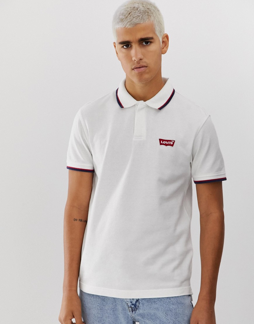 Levi's modern tipped pique polo batwing patch logo in white