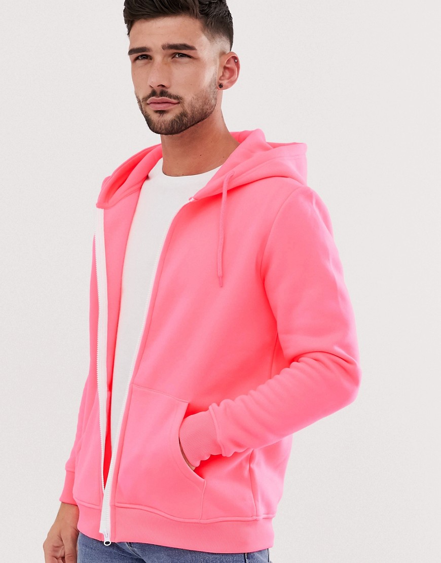Brave Soul zip through hoodie in neon pink