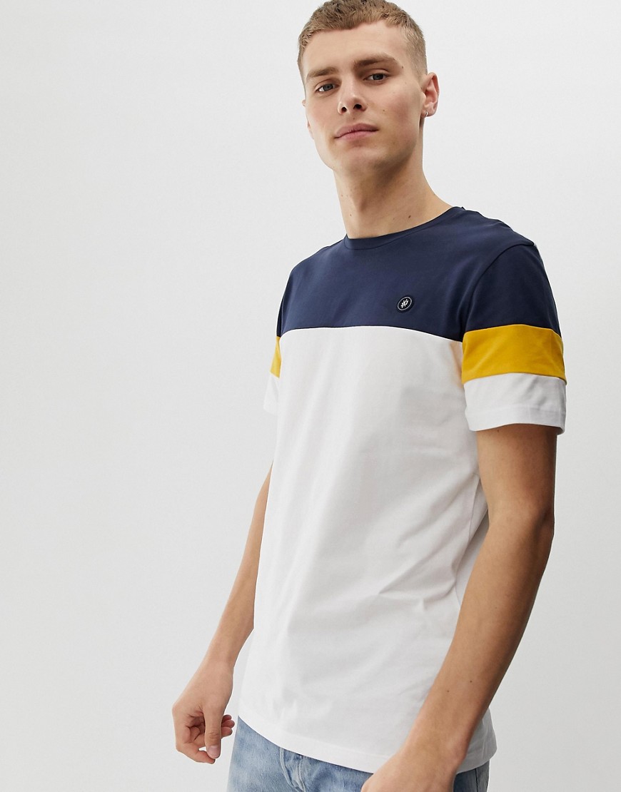 Jack & Jones Core logo stripe panel sleeve t-shirt in white