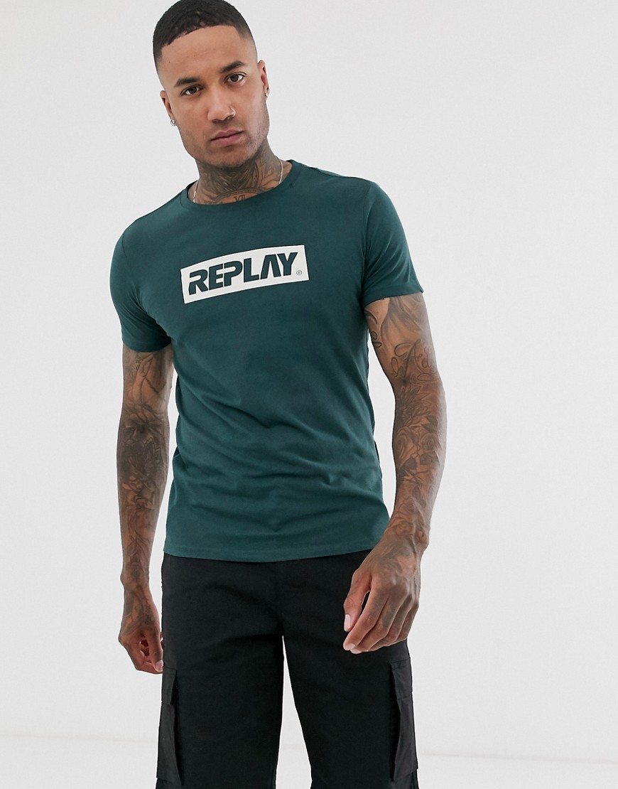 Replay block logo t-shirt in dark green