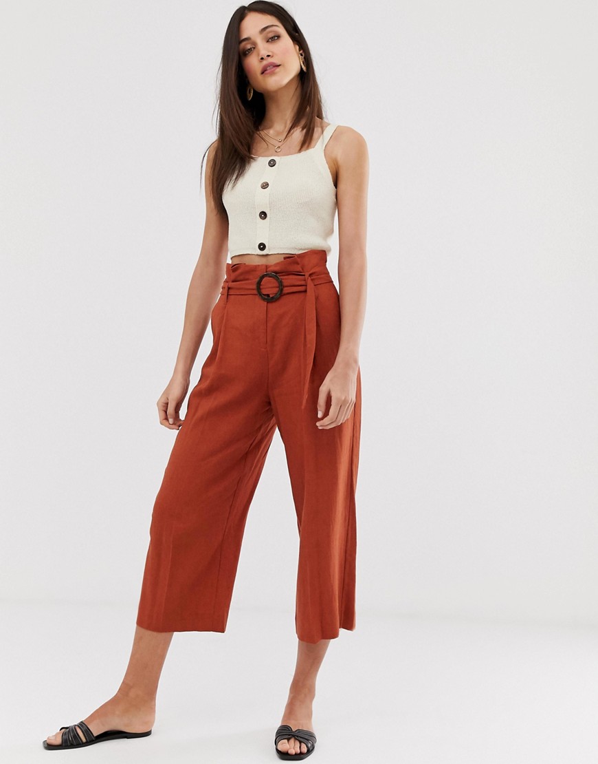 Warehouse linen culottes in rust