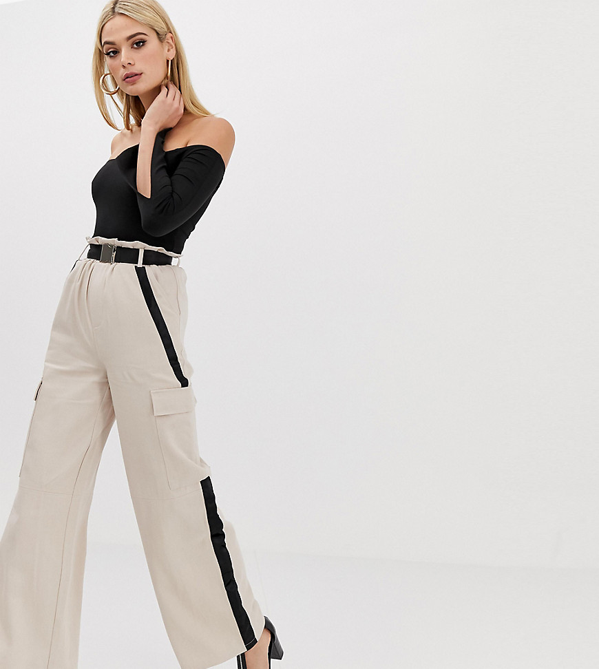 Missguided Tall exclusive tall wide leg trouser with buckle detail in sand