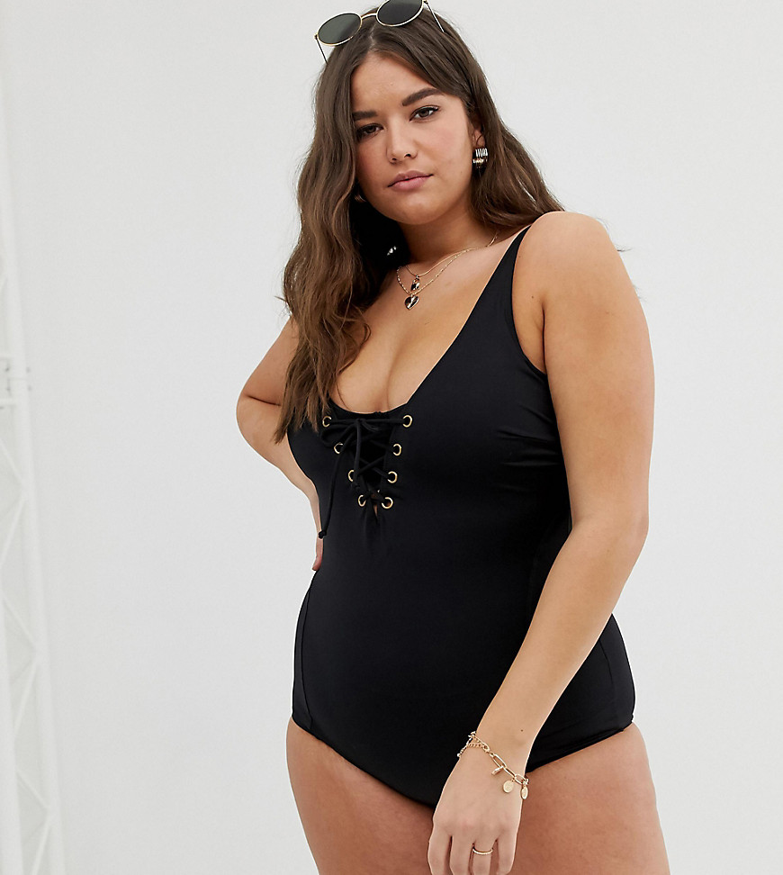 City Chic Curve underwired swimsuit in black