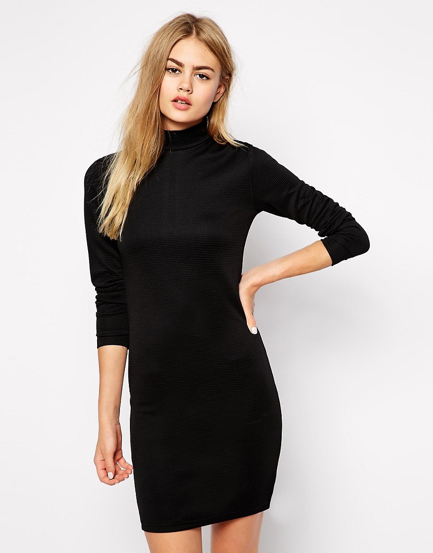 Only | Only Textured High Neck Bodycon Dress at ASOS