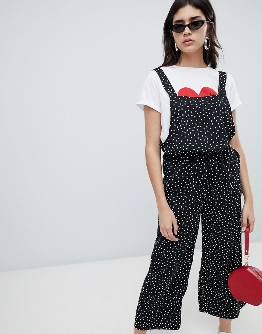 Soaked In Luxury spot dungaree jumpsuit - Black and white dots