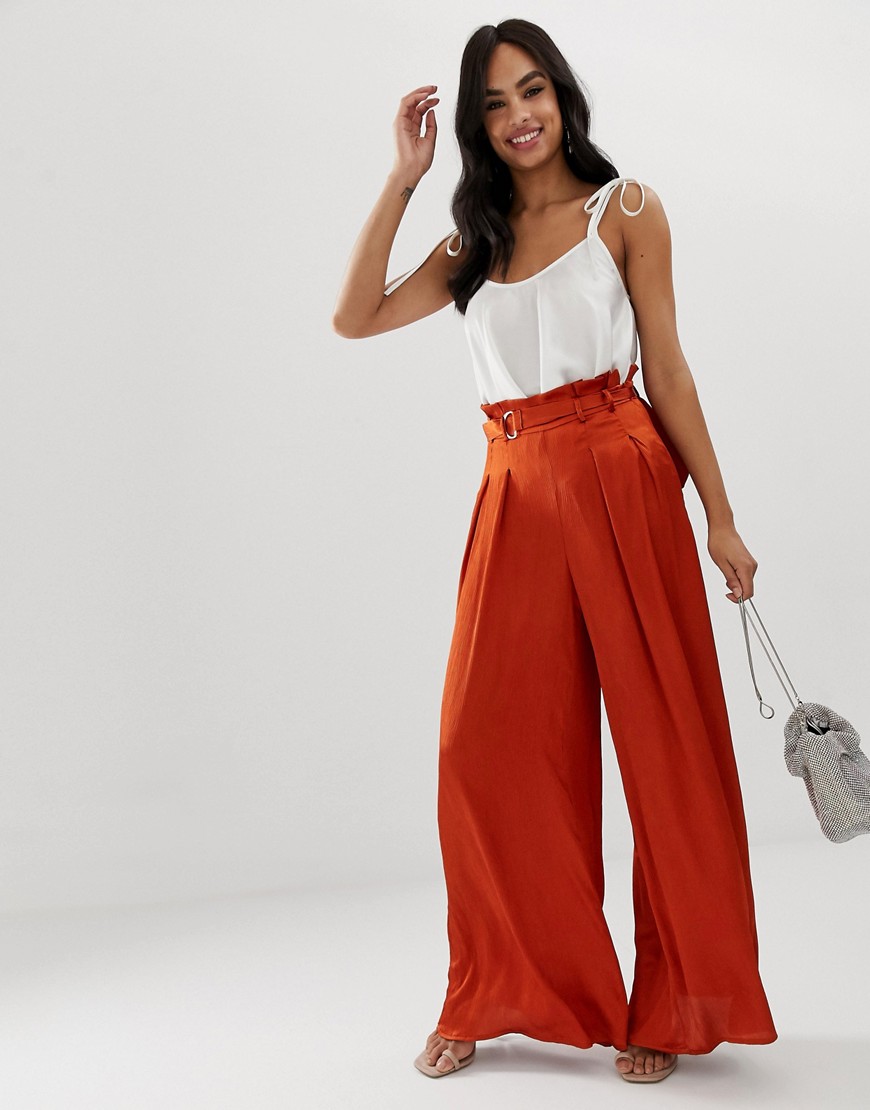 The Girlcode wide leg trousers with D ring belt in copper