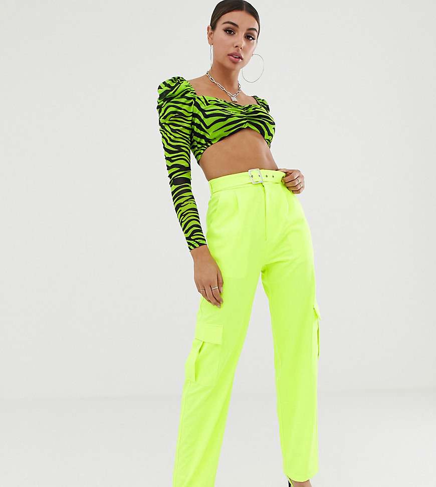 NaaNaa high waist combat trousers in neon lime