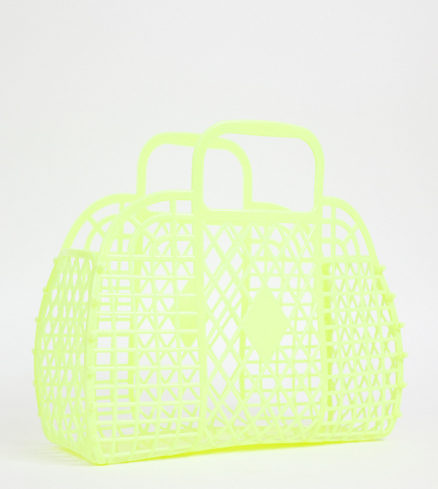 Monki plastic basket bag in green