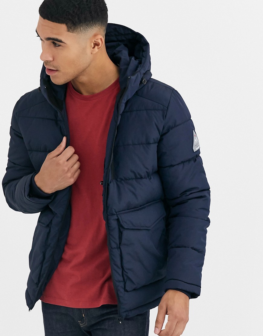 Jack & Jones Originals hooded puffer jacket with patch pockets in navy
