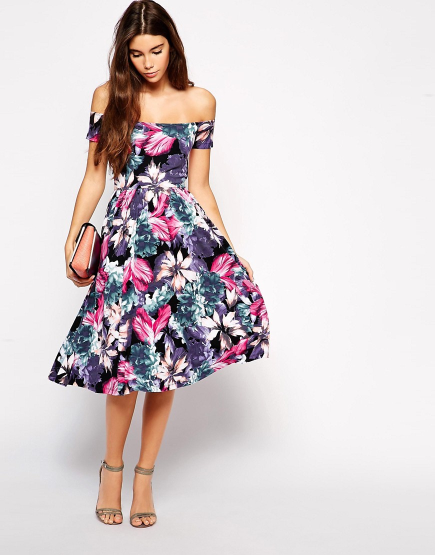 ASOS Petite | ASOS PETITE Exclusive Bardot Midi Dress in Oversize ...