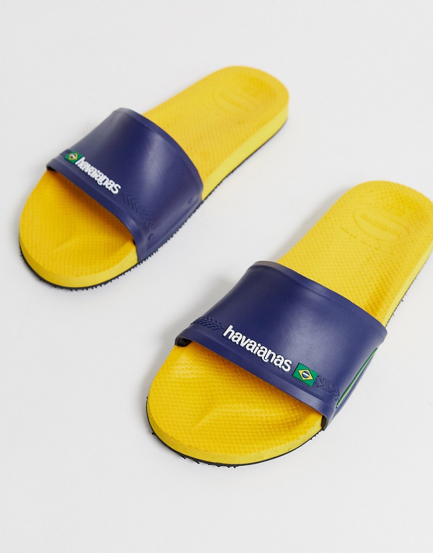 Havaianas Brasil sliders in navy and yellow