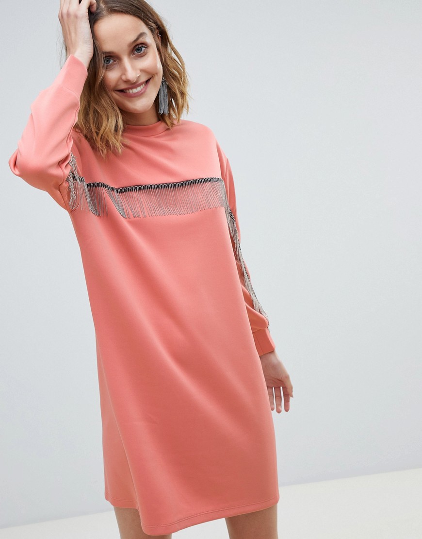 Asos Design Asos Scuba Mini Sweat Dress With Chain Detail-pink