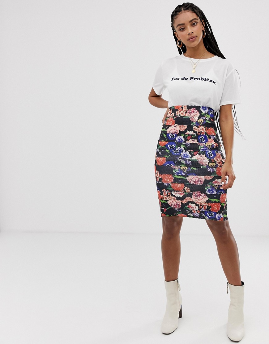 New Look FLORAL TWO-PIECE SKIRT - BLACK
