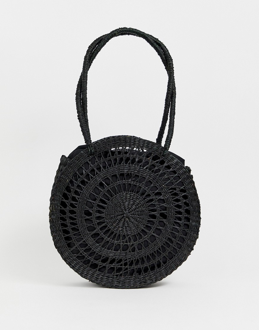 ASOS DESIGN circle straw shopper bag with pouch