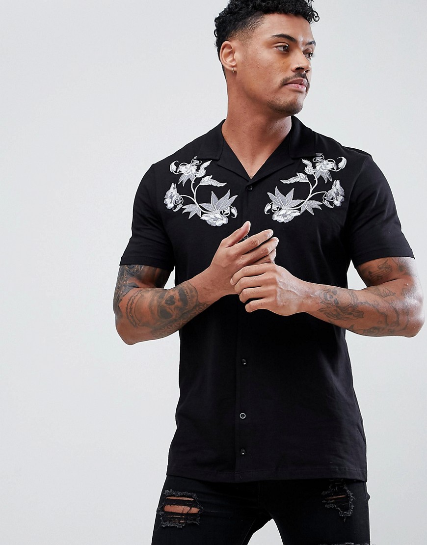 Brooklyn Supply Co 70s Palm Embroidery Shirt - Black