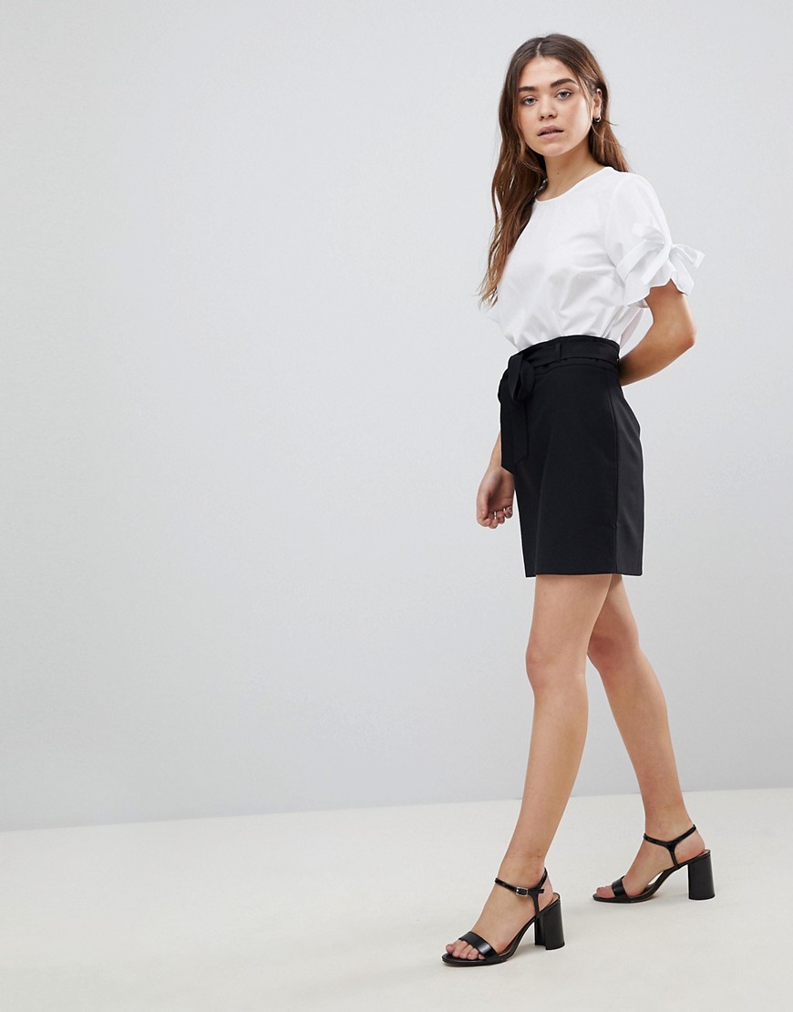Asos Design Tailored Mini Skirt With Obi Tie-black