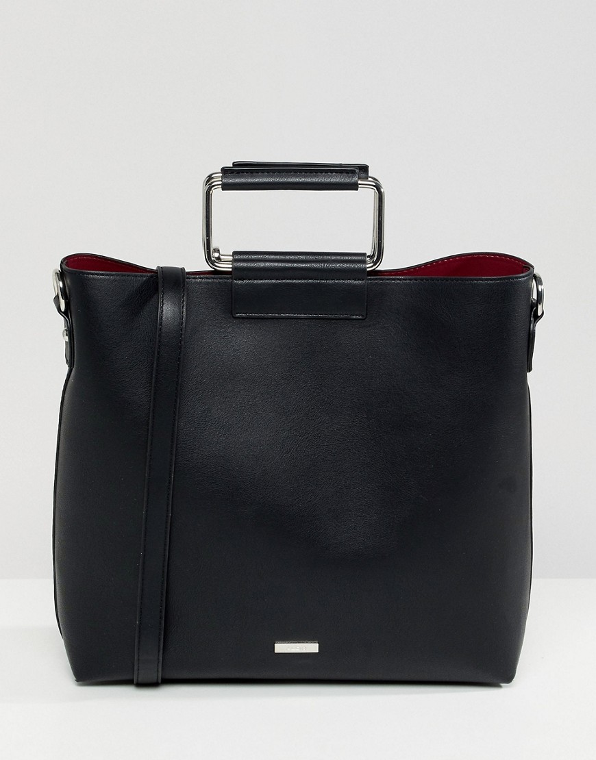 ALDO Olieni black minimal tote shopper bag with metal handle detail