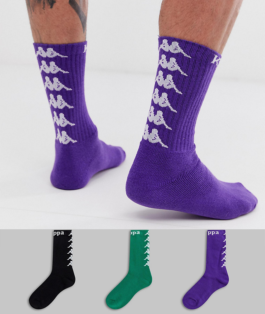 Kappa Authentic Atel socks 3 pack with back logo in multi