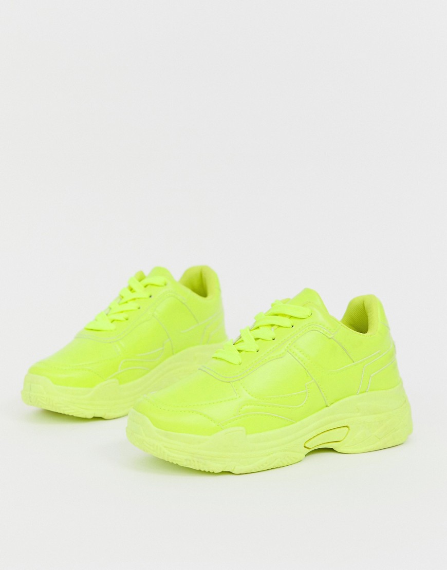 Public Desire Dash neon yellow colour drenched trainers
