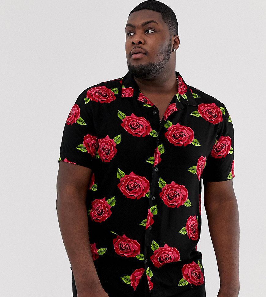 Brave Soul Plus roses shirt with revere collar