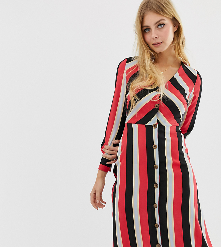 Wednesday's Girl midi tea dress with button front in diagonal stripe