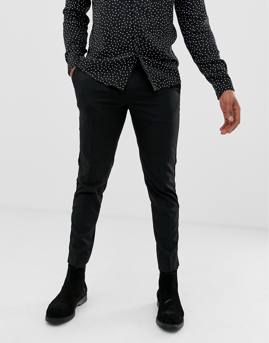 Burton Menswear slim fit trousers with velvet side stripe in black