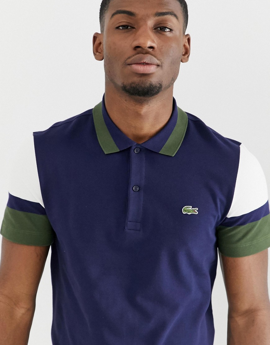Lacoste colour block sleeve polo in navy