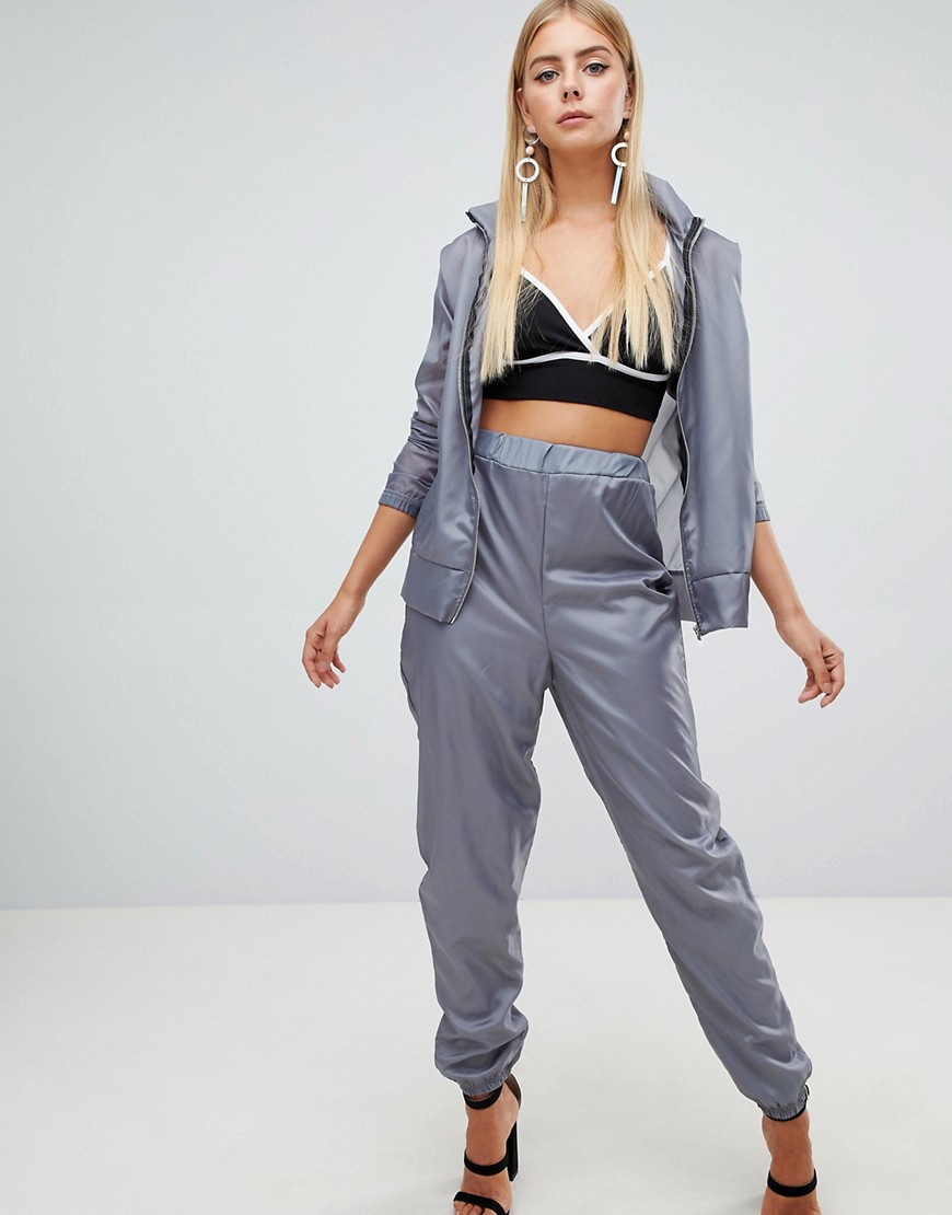 PrettyLittleThing shell suit cuffed jogger in grey