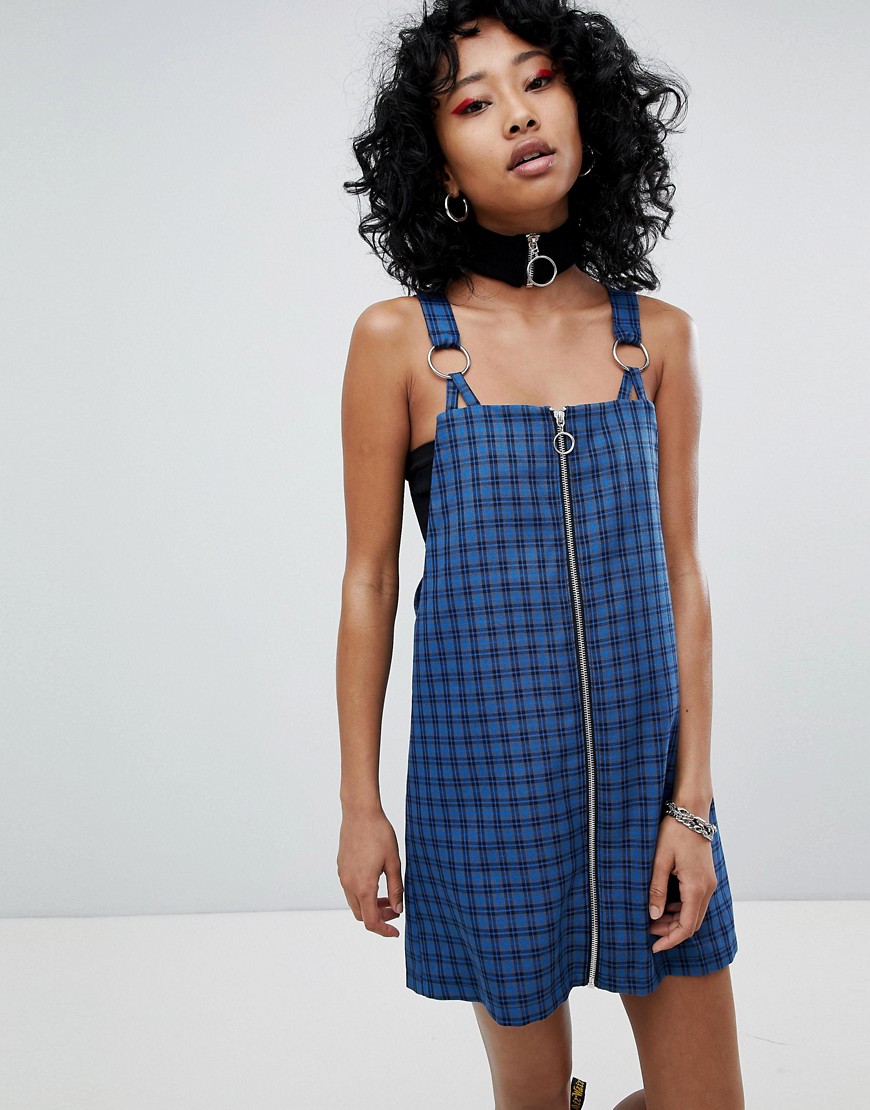 The Ragged Priest Pinny Dress In Check - Blue