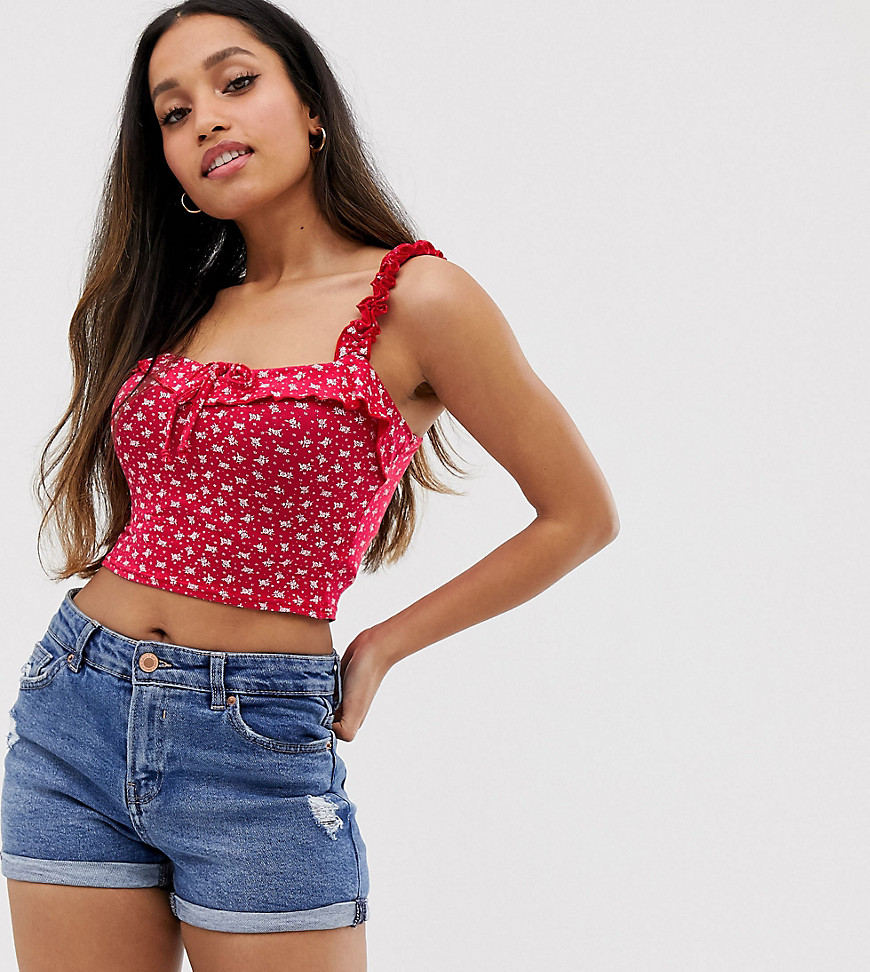 Boohoo Petite exclusive cami top in red ditsy floral