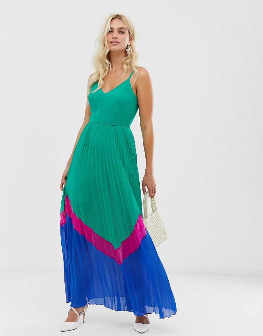 ASOS DESIGN colour block pleated maxi dress