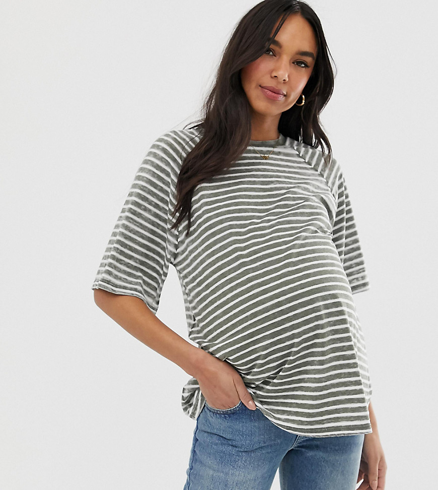 ASOS DESIGN Maternity boxy t-shirt in burnout stripe