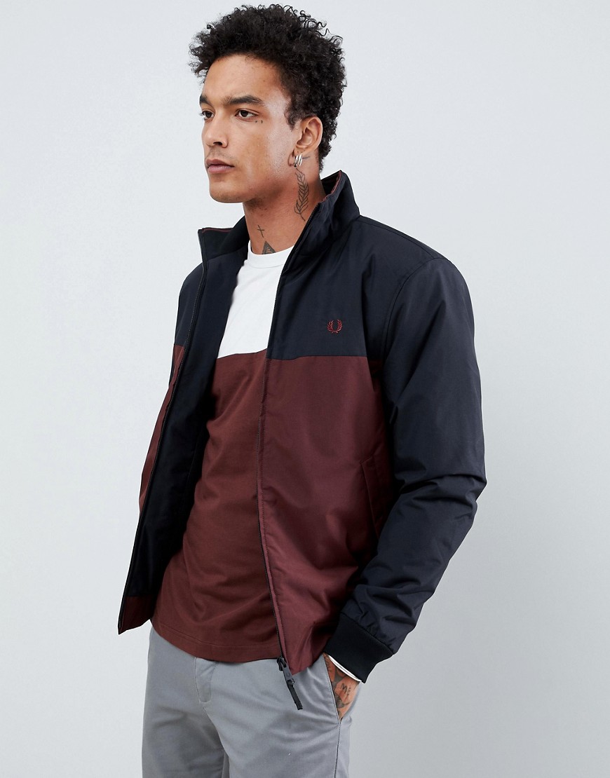 Fred Perry panelled quilted jacket in burgundy/navy