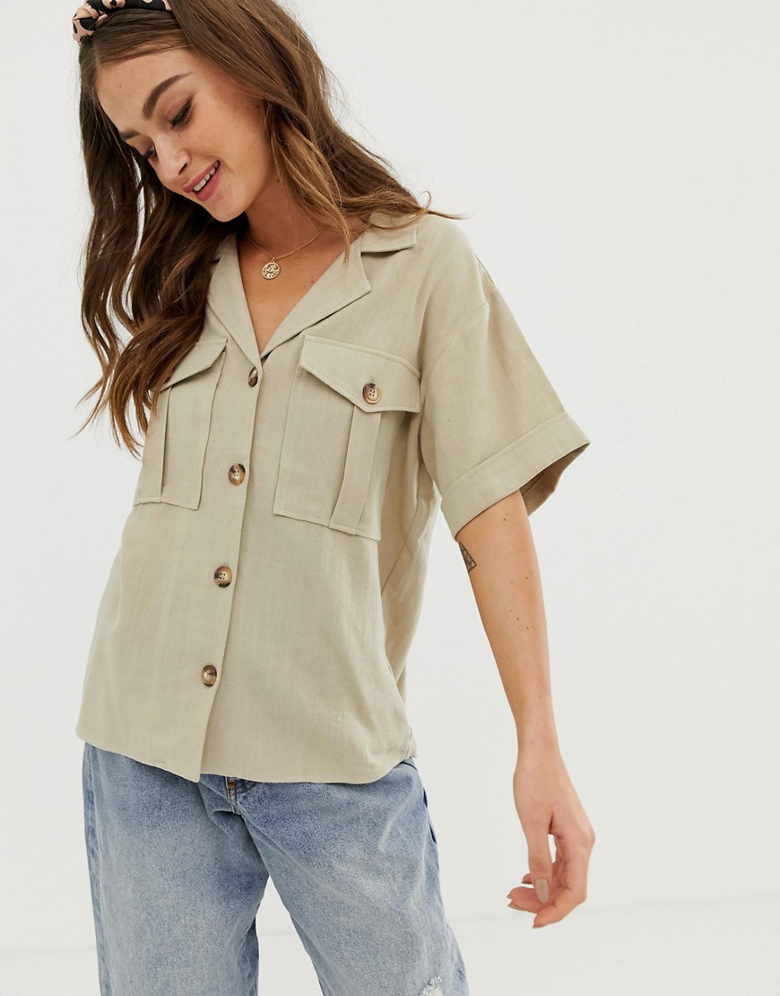 ASOS DESIGN short sleeve utility shirt in linen look