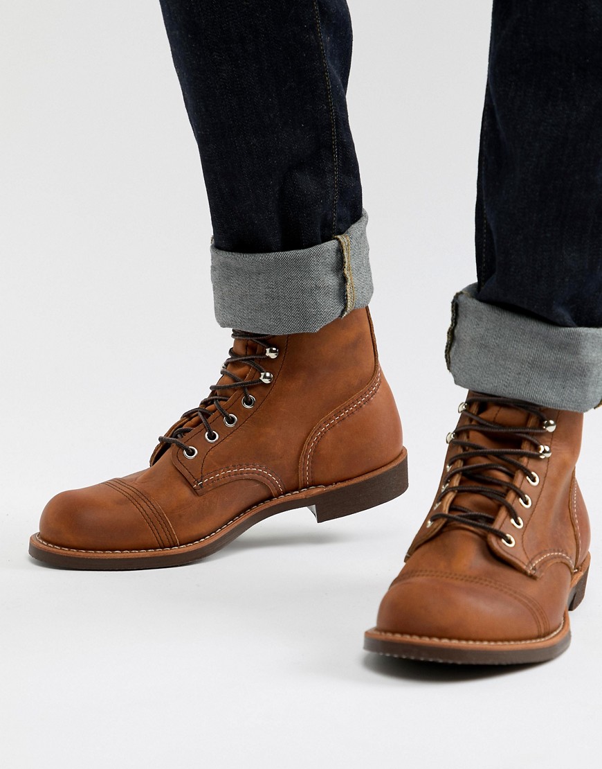Red Wing Iron Ranger lace up boots in copper leather
