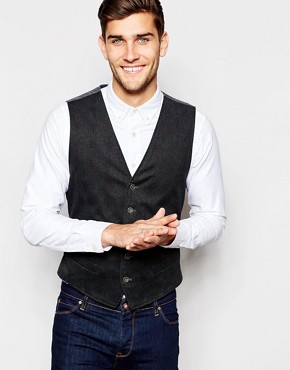 United Colors of Benetton Check Waistcoat in Slim Fit in Grey