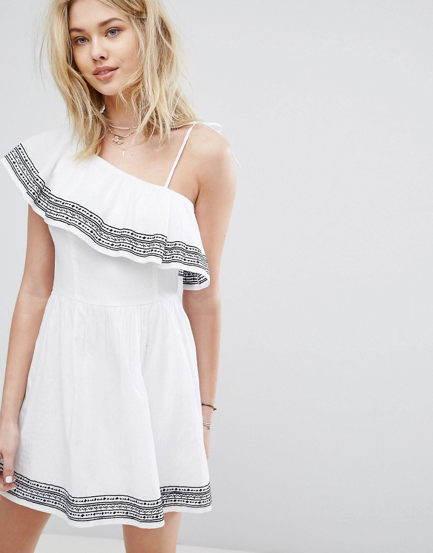Abercrombie & Fitch One-Shouldered Ruffle Embroidered Dress