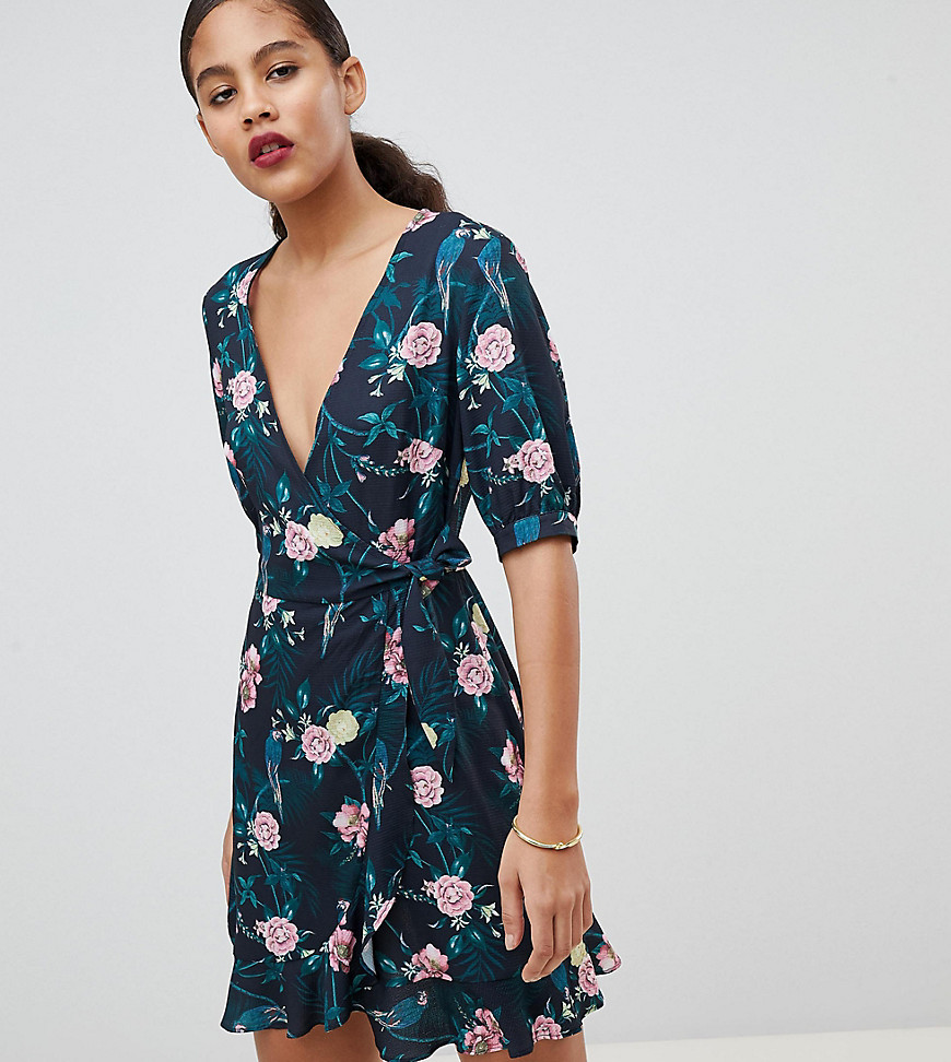 Fashion Union Tall Wrap Dress In Romantic Floral