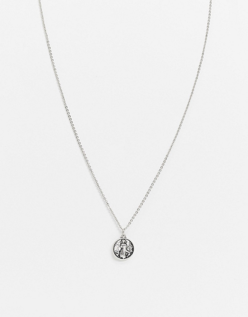 Asos Design Neckchain With Religious Style Pendant In Burnished Silver Tone