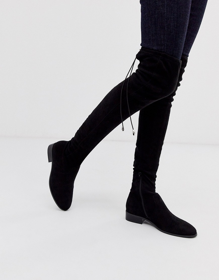 ASOS DESIGN Kayden petite flat thigh high boots in black