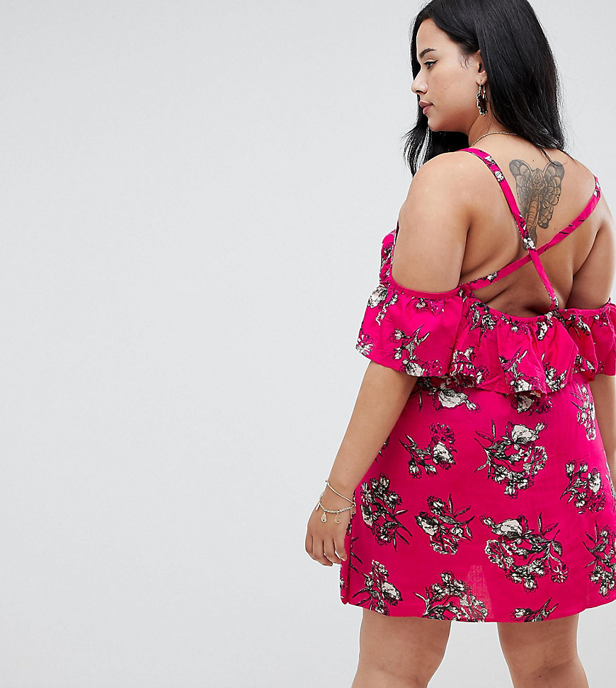 NVME Floral Ruffle Dress With Cross Back