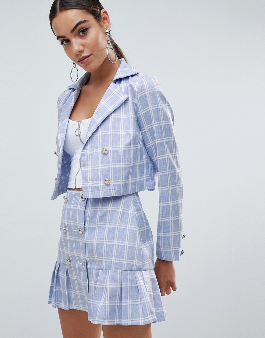 Missguided Cropped Check Tailored Jacket