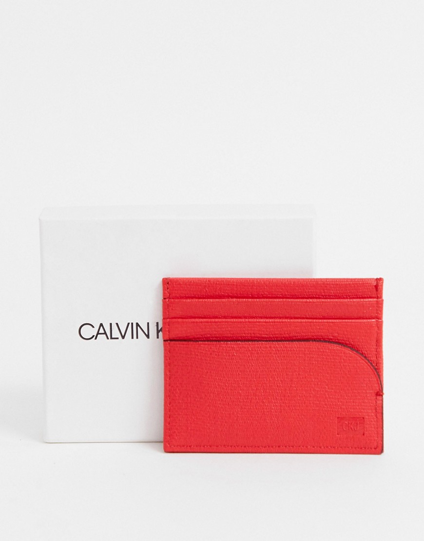 Calvin Klein Jeans logo embossed card holder in red