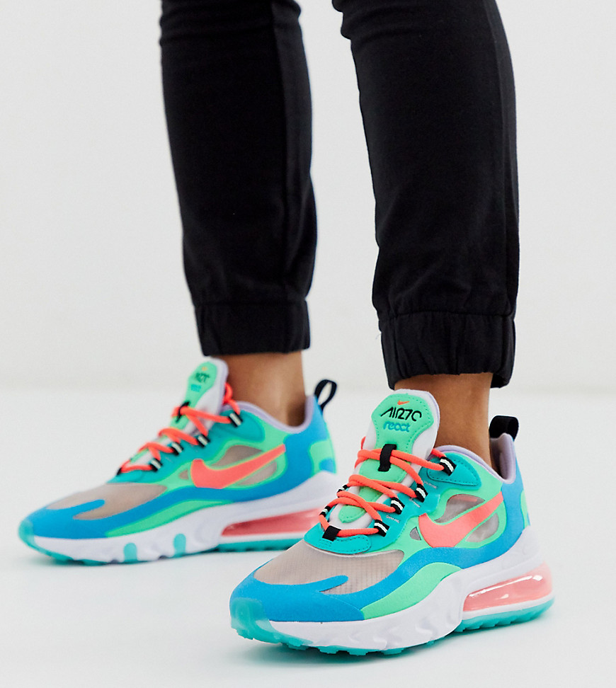 NIKE NIKE WHITE GREEN AND BLUE AIR MAX 270 REACT SNEAKERS,AT6174-300