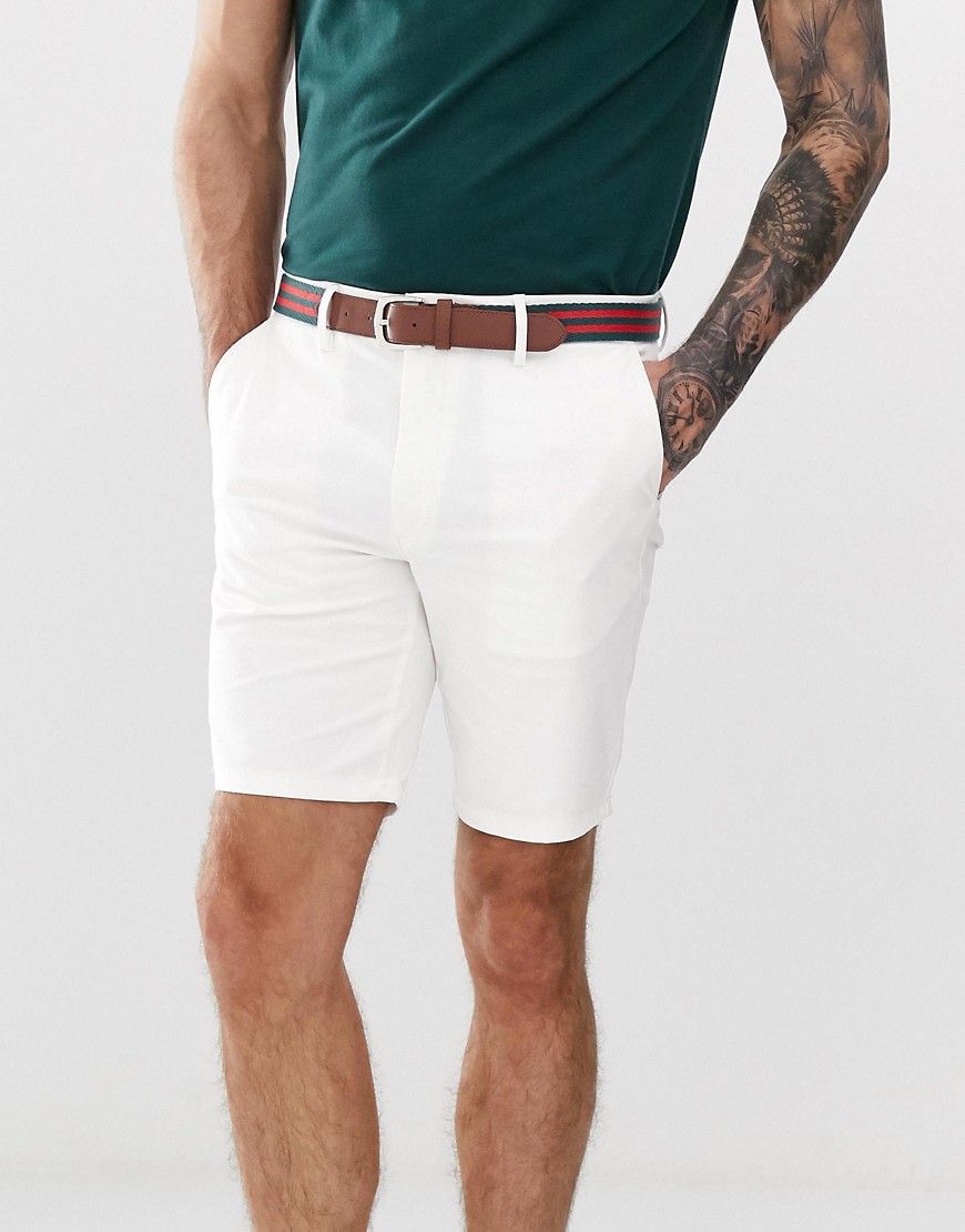 Burton Menswear chino belted shorts in white