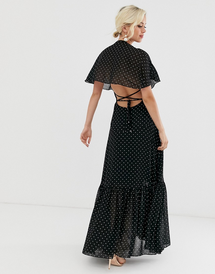 Forever New cap sleeve maxi dress with back detail in polka dot print